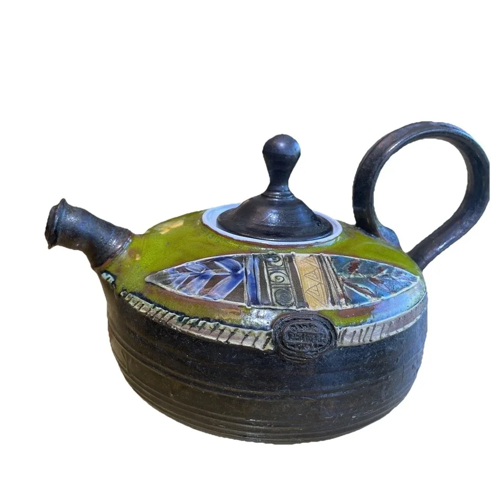 Danko Pottery Ceramic Teapot Unique Artisan Made Bulgaria VGC Coffee Brew Handle